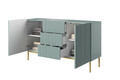 Cabinet with 2 Doors & 3 Drawers Nicole 150cm, sage/gold legs