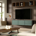BESTÅ TV bench with doors, black-brown/Krukmakare dark grey-green, 180x42x38 cm