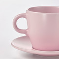 FÄRGKLAR Cup with saucer, matt light pink, 25 cl, 4 pack