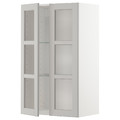 METOD Wall cabinet w shelves/2 glass drs, white/Lerhyttan light grey, 60x100 cm