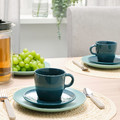 FÄRGKLAR Teacup with saucer, glossy dark turquoise, 25 cl, 4 pack