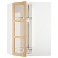 METOD Corner wall cab w carousel/glass dr, white/Forsbacka oak, 68x100 cm