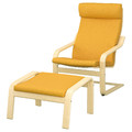 POÄNG Armchair and footstool, birch veneer/Skiftebo yellow