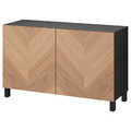 BESTÅ Storage combination with doors, black-brown/Hedeviken/Stubbarp oak veneer, 120x42x74 cm