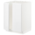 METOD Base cabinet for sink + 2 doors, white/Voxtorp high-gloss/white, 60x60 cm