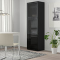 BESTÅ Storage combination w glass doors, black-brown/Selsviken high-gloss/black smoked glass, 60x42x193 cm