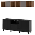 BESTÅ / EKET Cabinet combination for TV, black-brown dark grey/walnut effect, 210x42x220 cm