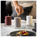 KOPPARLÖNN Scented pillar candle, almond & cherry/mixed colours, 30 hr, 3 pack