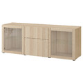 BESTÅ Storage combination with drawers, white stained oak effect Lappviken/Sindvik white stained oak eff clear glass, 180x42x65 cm