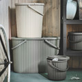 DAMMÄNG Bin with lid, grey-beige, 26 l