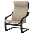 POÄNG Armchair and footstool, black-brown/Hillared beige