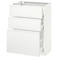 METOD / MAXIMERA Base cabinet with 3 drawers, white, Voxtorp matt white white, 60x37 cm