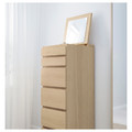 MALM Chest of 6 drawers, white stained oak veneer, mirror glass, 40x123 cm