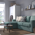 BÅRSLÖV 3-seat sofa-bed with chaise longue, Tibbleby light grey-turquoise