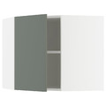 METOD Corner wall cabinet with shelves, white/Nickebo matt grey-green, 68x60 cm