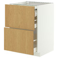 METOD / MAXIMERA Bc w pull-out work surface/3drw, white/Sinarp oak veneer, 60x60 cm