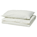 BANDKNIPPE Duvet cover and pillowcase, white/green, 150x200/50x60 cm