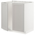 METOD Base cabinet for sink + 2 doors, white/Lerhyttan light grey, 80x60 cm