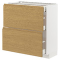 METOD / MAXIMERA Base cab with 2 fronts/3 drawers, white/Voxtorp oak effect, 80x37 cm