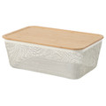 IKEA 365+ Food storage basket with lid, rectangular metal/white bamboo, 32x21x13 cm