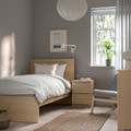 MALM Bed frame, high, white stained oak veneer/Lindbåden, 90x200 cm