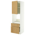 METOD / MAXIMERA High cabinet f oven+door/2 drawers, white/Sinarp oak veneer, 60x60x200 cm