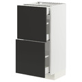 METOD / MAXIMERA Base cab with 2 fronts/3 drawers, white/Nickebo matt anthracite, 40x37 cm