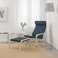 POÄNG Armchair and footstool, white stained oak veneer/Hillared dark blue
