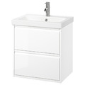 ÄNGSJÖN / ORRSJÖN Wash-stnd w drawers/wash-basin/tap, high-gloss white, 62x49x69 cm