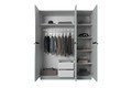 Wardrobe with Drawer Unit Nicole 150 cm, sage, black handles