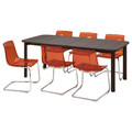 STRANDTORP / TOBIAS Table and 6 chairs, brown/brown/red chrome-plated, 150/205/260 cm