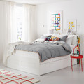 BRIMNES Bed frame w storage and headboard, white, Lönset, 160x200 cm