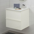 GODMORGON / TOLKEN Wash-stand with 2 drawers, high-gloss white/marble effect, 62x49x60 cm