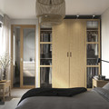 PAX / TONSTAD Wardrobe combination, grey-beige/oak veneer glass, 200x60x236 cm