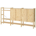 IVAR 3 sections/shelves/cabinet, pine, 259x30x124 cm