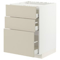 METOD / MAXIMERA Base cab f hob/3 fronts/3 drawers, white/Havstorp beige, 60x60 cm