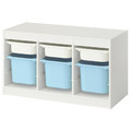 TROFAST Storage combination with boxes, white white/light blue, 99x44x56 cm