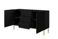 Cabinet with 2 Doors & 3 Drawers Nicole 150cm, matt black/gold legs