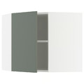 METOD Corner wall cabinet with shelves, white/Nickebo matt grey-green, 68x60 cm