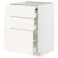 METOD / MAXIMERA Bc w pull-out work surface/3drw, white/Vallstena white, 60x60 cm