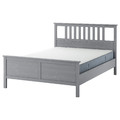 HEMNES Bed frame with mattress, grey stained/Valevåg hard, 140x200 cm