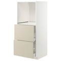 METOD / MAXIMERA High cabinet w 2 drawers for oven, white/Havstorp beige, 60x60x140 cm
