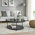 FRÖTORP Coffee table, anthracite marble effect/black glass, 88 cm