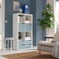 KALLAX Shelving unit, with 2 doors/4 drawers white/light grey-blue wave shaped, 147x77 cm