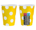 Party Paper Cups 270ml 6-pack, yellow/white dots
