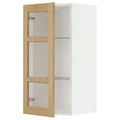 METOD Wall cabinet w shelves/glass door, white/Forsbacka oak, 40x80 cm