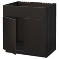 METOD Base cabinet f sink w 2 doors/front, black/Kungsbacka anthracite, 80x60 cm