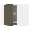 METOD Corner wall cabinet with carousel, white/Havstorp brown-beige, 68x60 cm