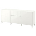 BESTÅ Storage combination with drawers, white/Selsviken/Stubbarp high-gloss/white, 180x42x74 cm
