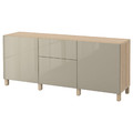 BESTÅ Storage combination with drawers, white stained oak effect/Selsviken/Stubbarp high-gloss/beige, 180x42x74 cm